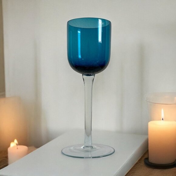 Unique Broken Pattern, Hand-Blown Deep Blue Glass Candle Holder 11.5" Tall - Picture 1 of 13